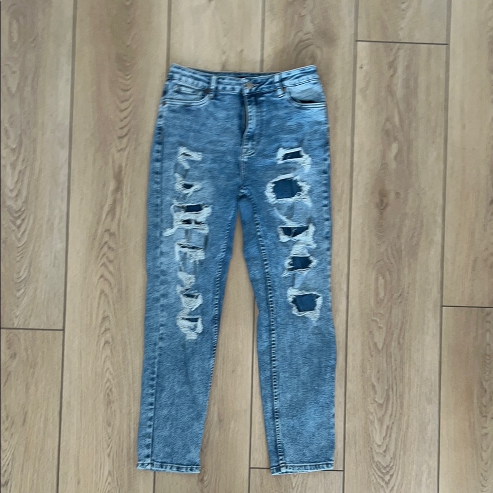 Bluenotes Mom / High Rise Stretch - Mom Jeans - Blue Distressed